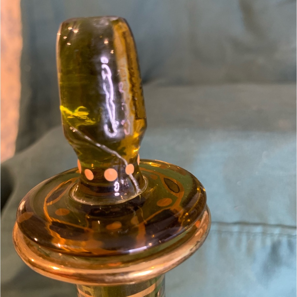 VTG Handpainted Bohemian Amber Glass Bottle with Stopper - Picture 7 of 13